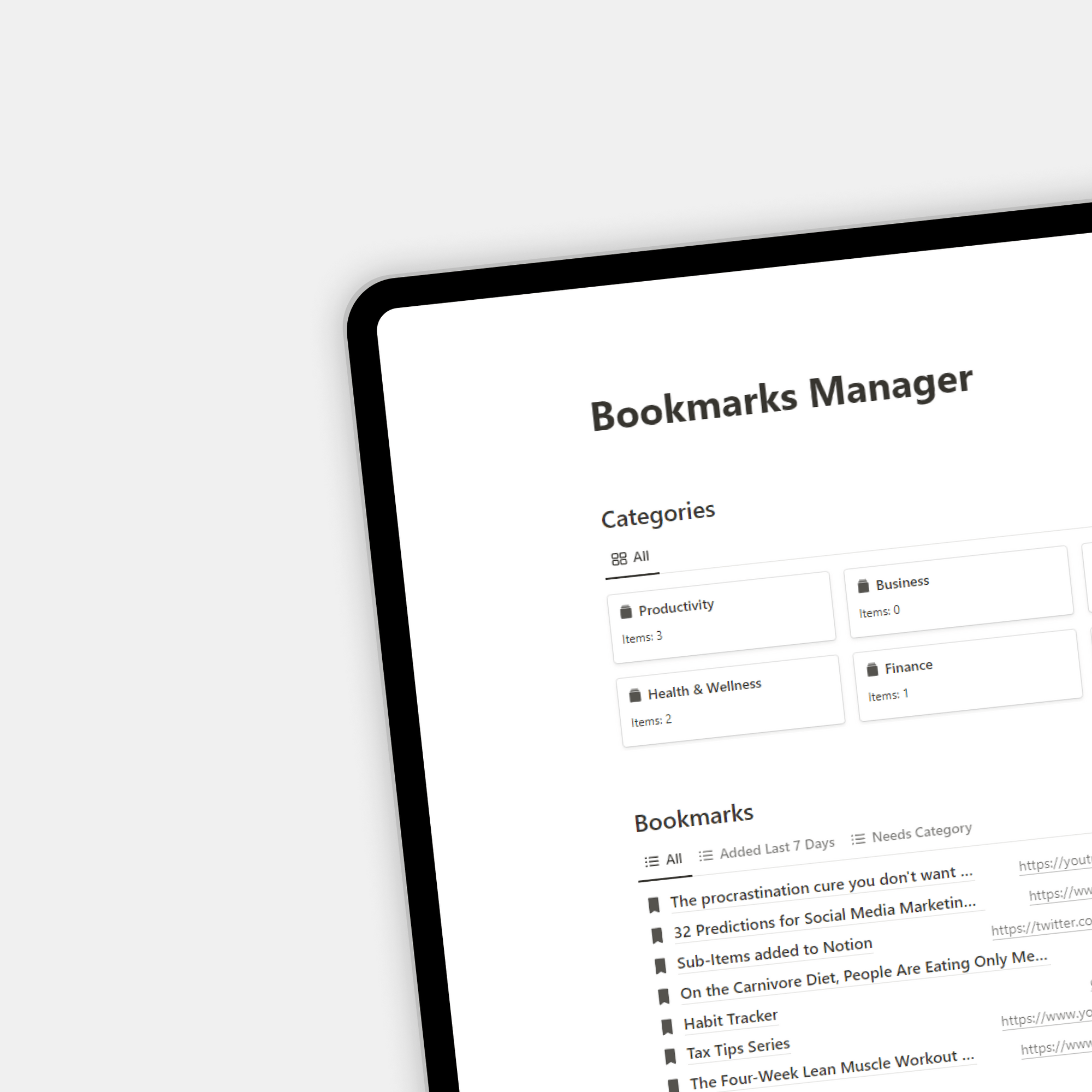 Bookmarks Manager Notion Template